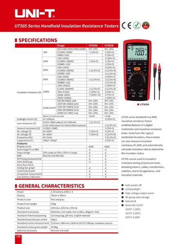 UNIT Handheld TRMS Multimeter Digital Insulation Resistance Tester PI DAR UT505A - Picture 9 of 14