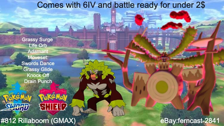 Pokemon Sword And Shield Shiny GMAX Rillaboom 6IV Battle Ready Fast Delivery