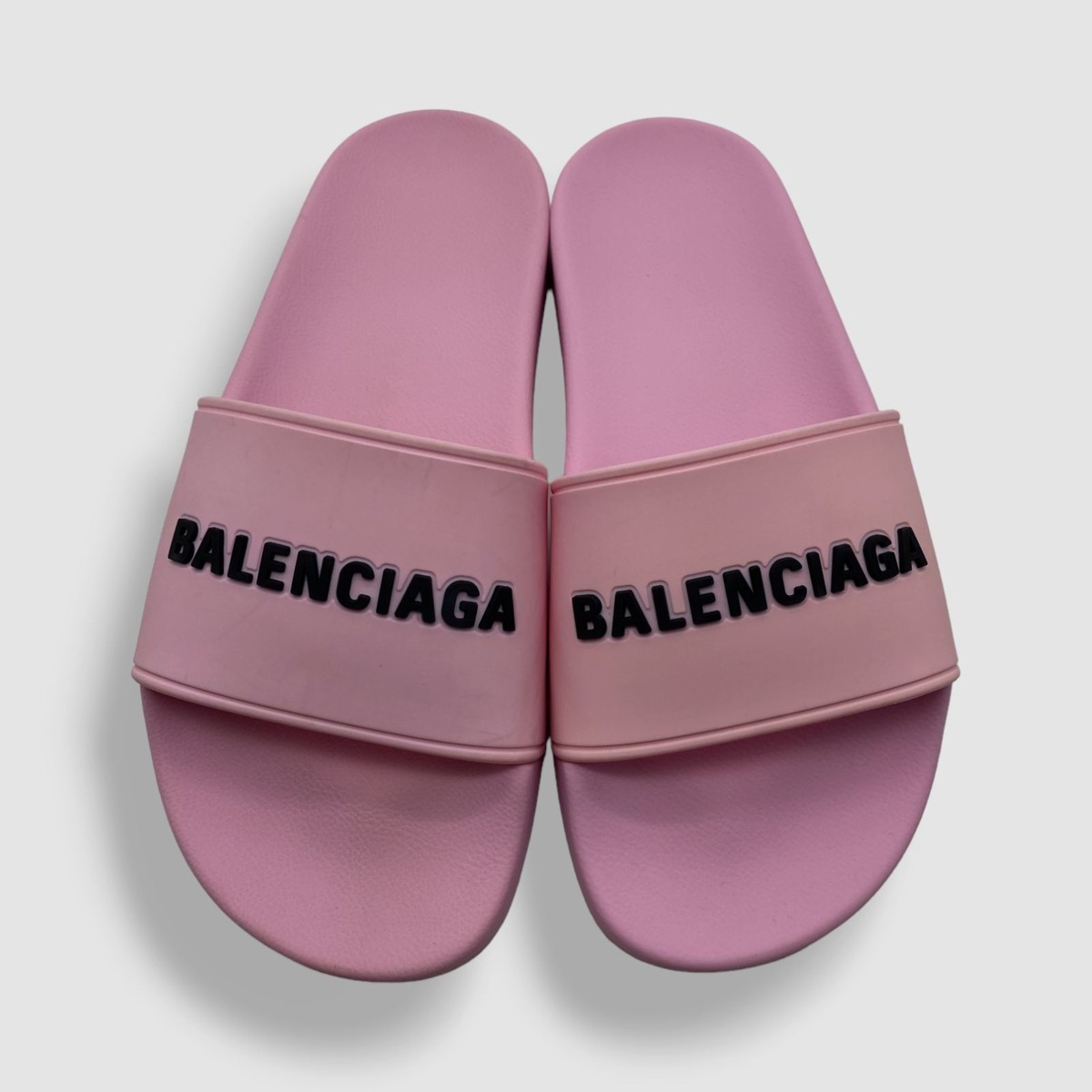 $395 Balenciaga Women's Pink Pool Slide Logo Sandal Shoes Size 6-7