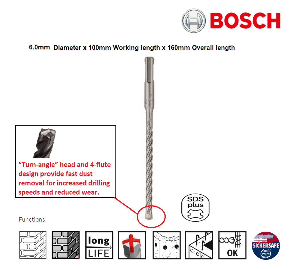 Bosch Powertool Accessories Pro Sds Plus-5X Hammer Drill Bit 6.0 X 100 X 160Mm - Black - Image 3