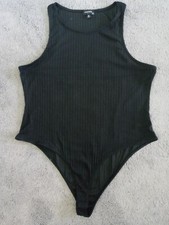Women ORIGINALITY sz XL Black Sleeveless Ribbed Tank Top Bodysuit 2 Snap Crotch