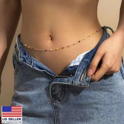 Fashion Women Waist Chain Classic Colorful Beads Body Belly Chain Gold Sexy 0794 - Image 1 of 4