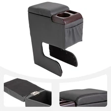 Universal Car Armrest Storage Box PU Leather Arm Rest Center Console Black
