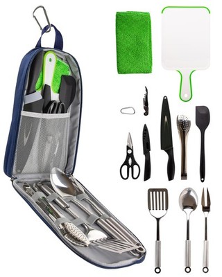 Life 2 Go 12 Pcs Camp Cooking Utensil Set & Outdoor Kitchen 12, 12pc-navy