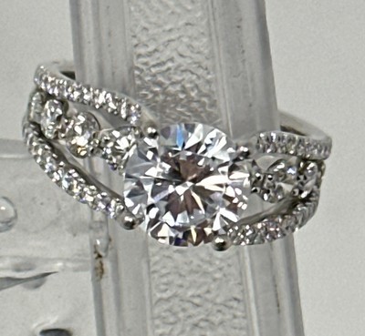 Simon G 18k White gold ring with 58 Rnd diamonds 1.12 ct total a 2 ct CZ center