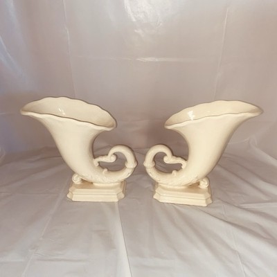 Crownford Vases Cornucopia Horn of Plenty Vases Antique Vintage China Set Of 2