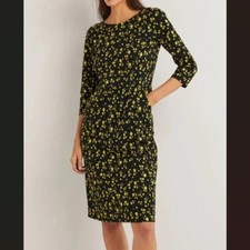 Boden Penny Jersey Cotton Knee Length Floral Dress Scoop Neck 3/4 Sleeves 8L 