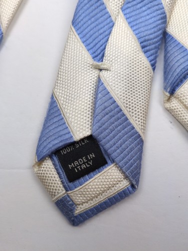 Jos A Bank Signature Collection Silk Neck Tie Blue Cream Stripe Classic 60" - Picture 6 of 6