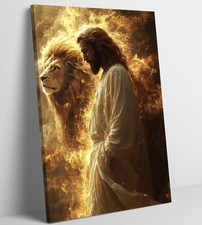 Jesus And Lion Canvas Wall Art Jesus Christian Painting Picture Wall Decor Ch...