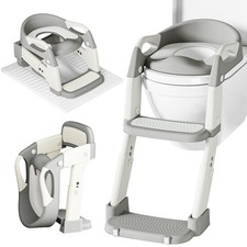 3in1 Grey Toddler Potty Training Seat Ladder Adjustable Toilet Stool