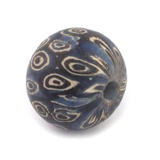 Blue Antique-Style Java Eye Glass Bead Single Bead, 20mm Indonesia Round
