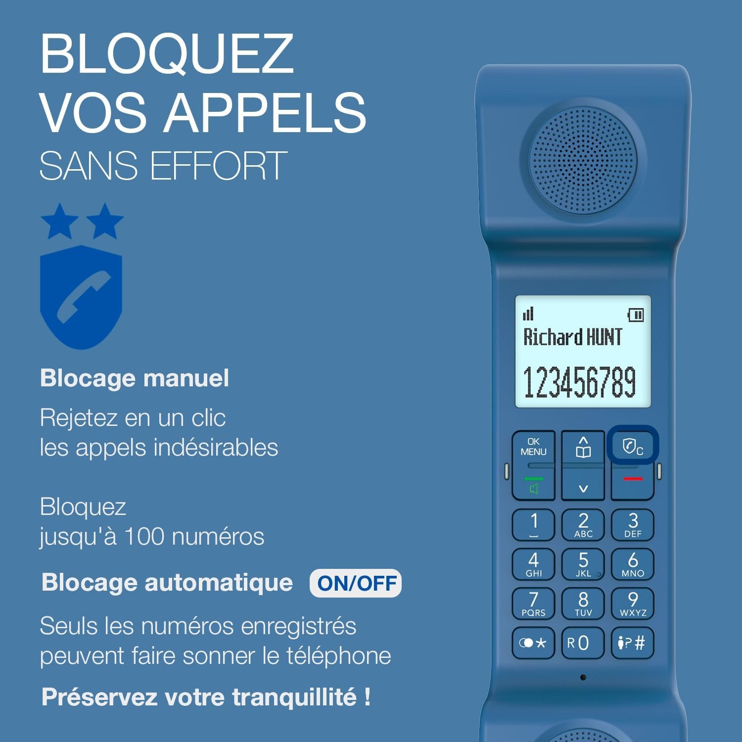 Téléphone fixe sans fil DECT premium au design vintage épuré noir