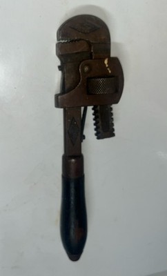 Antique Stillson Walworth NFG Co Pipe Monkey Wrench 10'' w/ Vtg Wood Handle