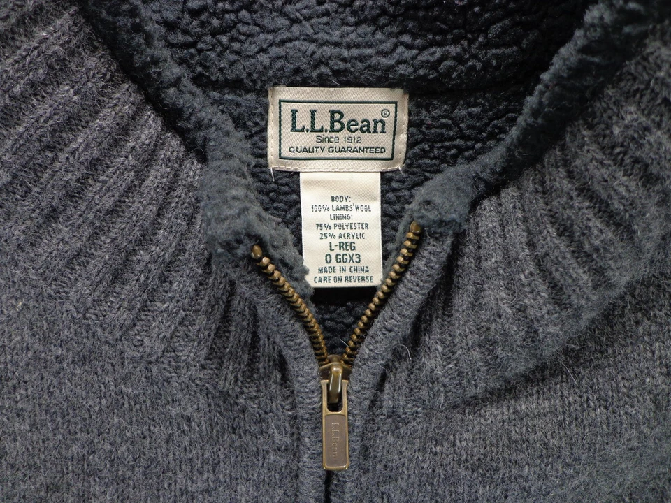 Chaleco Suéter de Lana LL Bean Para Hombres Grande Gris Cremallera Completa Forrado Sherpa Bolsillos Cálidos Foto 2 de 4
