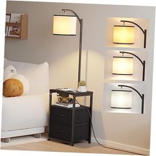 Floor Lamp with Table  2 Drawers, Lamp with USB Port and Outlet, Lamps Black