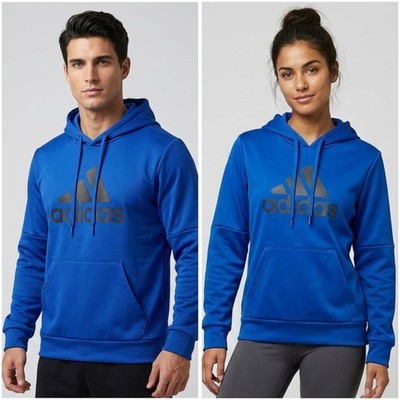 Adidas Aeroready Mens Blue Logo Hoodie Fleece Sweatshirt GK7388 Small