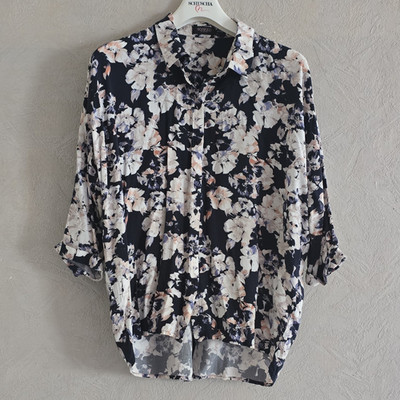 SOAKED IN LUXURY Damen Bluse blau floral 3/4 Arm Viskose Knopf Gr.M