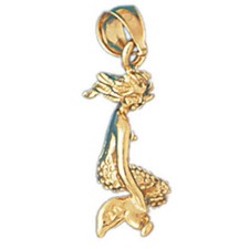 3D Mermaid Charm Pendant 14k Gold (2.3 Grams)