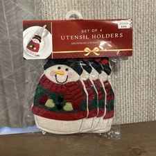 Bed Bath & Beyond Set of 4 Snowman Utensil Holders Holiday Christmas NEW
