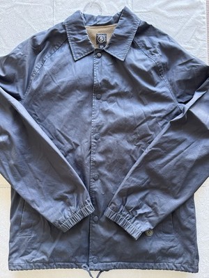 Volcom Lambo Jacket Men s XL Blue Fleece Lined Snap Front Coach Jacket