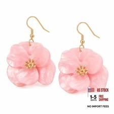 Flower Dangle Earrings for Women Gold Acrylic Petal Dangle Earring Dainty Pink