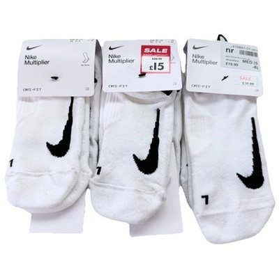 Nike Multiplier No Show Socks White Mens Size UK 5-8 X6 Pairs New