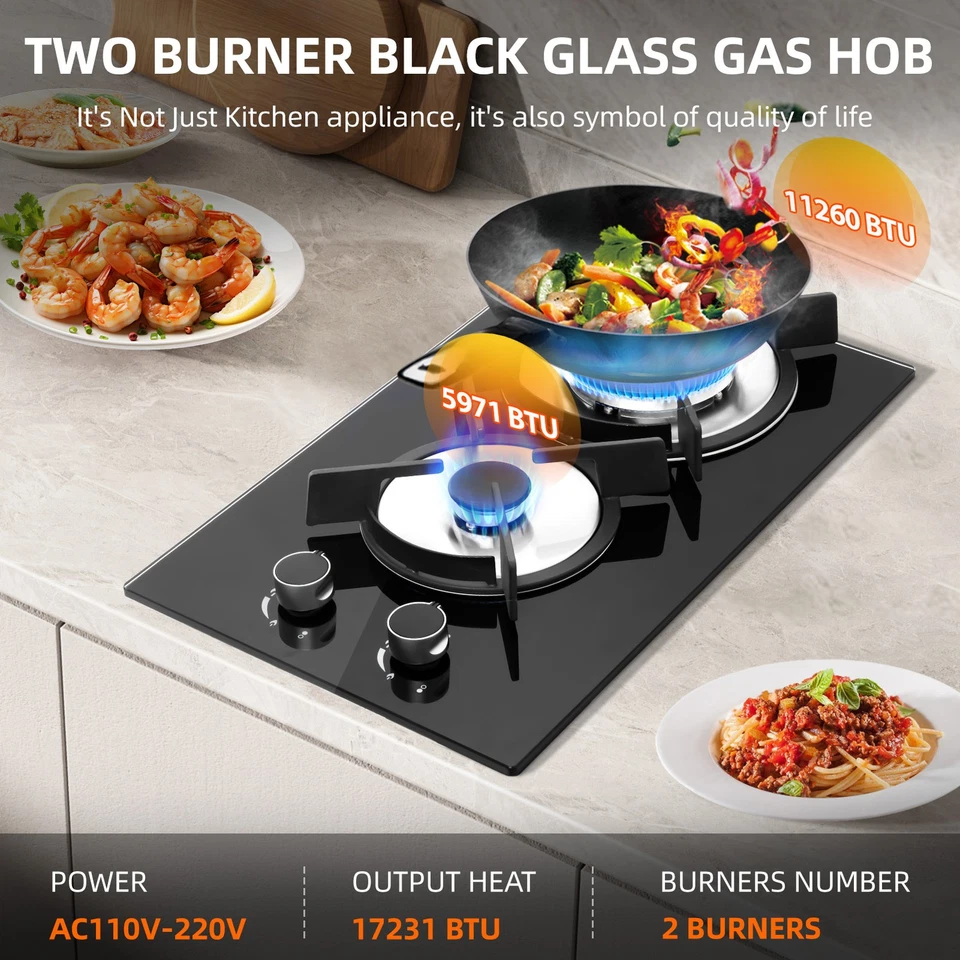 2 Burners Gas Hob LPG Stove Cooker Home Kitchen Camping Caravan Camper Van - Image 3 of 4