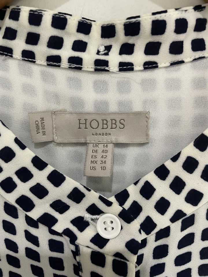 Hobbs Pussy Bow Blouse Size 14 Monochrome Button Up Shirt Smart Geometric - Image 2 of 4