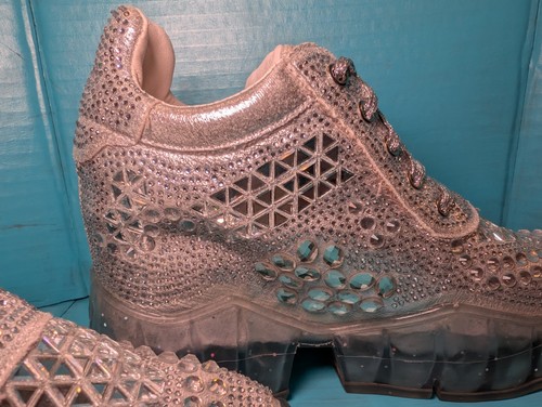 Anthony Wang Chunky Clear Sole Size 6 Shiny Silver Bling high Heels Disco Ball - Picture 8 of 17
