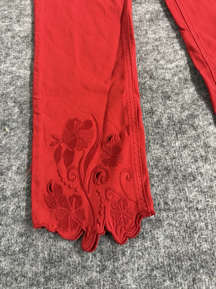 Liu.Jo Milano Jeans Womens 12- Floral Embroidered Red W31 Stretch Pants N334 - Image 2 of 4