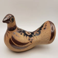 Vintage Mexican Tonala Folk Art Pottery Hand Painted Bird Dove Figurine Signed