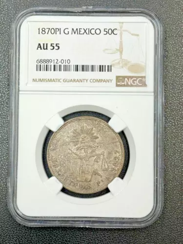 1870PI G MEXICO 50C NGC AU 55 TOP POP