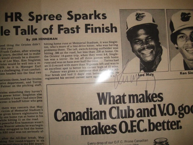 Lee May Baltimore Orioles Autographed Newspaper Article - Image 2 of 2