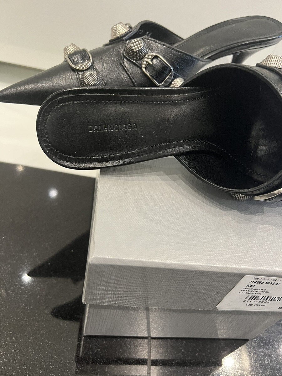 【BALENCIAGA】カゴール ポインテッドトゥ ミュール☆SALE中 Balenciaga Heels 36 Cagole Pointed Toe Mule Studs Buckles
