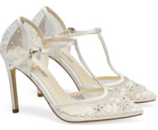 Bella Belle Charlotte Ivory Floral Beaded T-Strap Wedding Heel 8.5 - New Sample