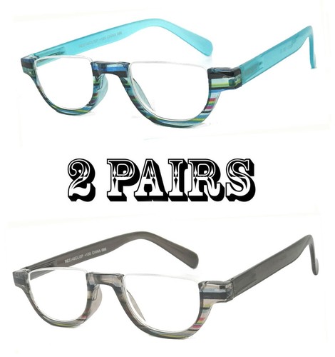 2 Paar Kombo Halb Mond Bunt Rahmen Voll Linse Lesebrille Feder Scharniere - Picture 13 of 17