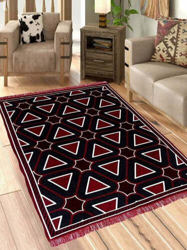 Velvet Carpet Rug For Living Room Bedroom Hall Bedside Runner 5 x 7 Feet Maroon - Photo 1 sur 3