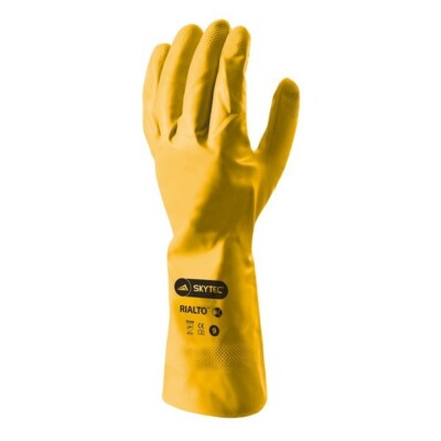 Skytec gelbe Nitril-Stulpenhandschuhe groß - 12 Paar, chemikalienbeständig EN374