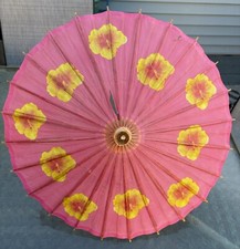 Beautiful pink vintage painted paper wood parasol umbrella