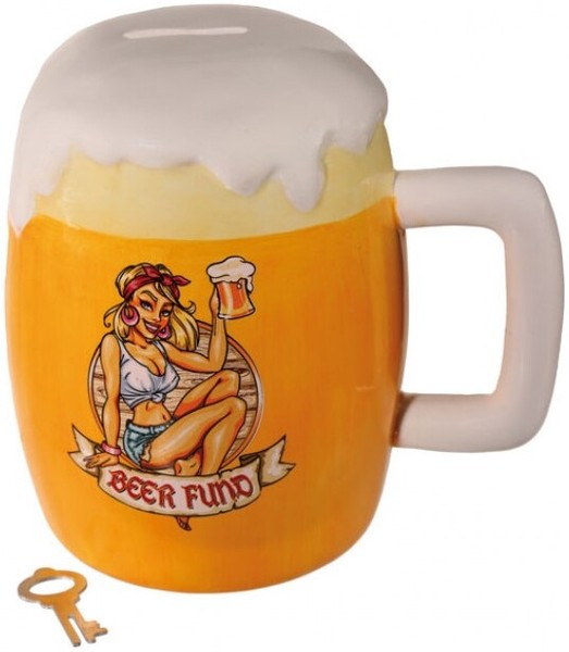 "Keramik-Spardose Spar-Dose Sparbox Money Box Mit Schloss \"Beer Fund\" Ca. 16X14Cm"-image