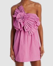 LoveShackFancy Womens Pink Miro Bow Asymmetrical Embellished Mini Dress Size 0