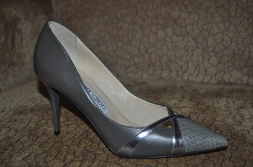 JIMMY CHOO HAXEEL POINTY SNAKE LEATHER PUMP SHOE Gray Twilight Anthracite 36-5.5