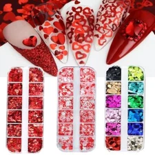Valentine's Day Nail Art Glitters Sequins, 3 Boxes Holographic Heart Style06