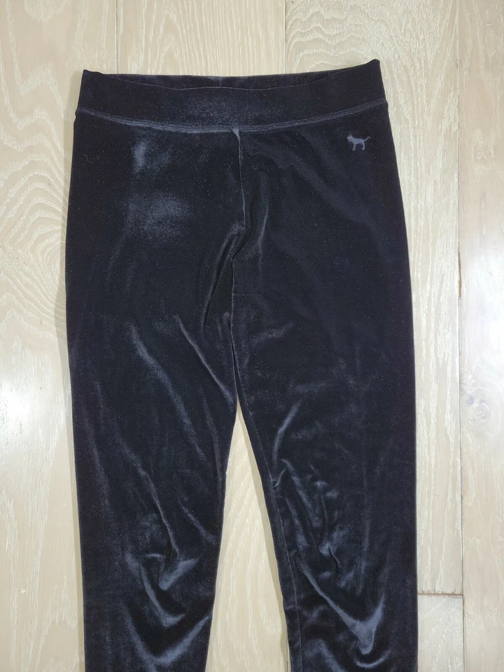 Victoria's Secret VELVET Velour Leggings Women's Small Yoga Pants Black Stretch - Image 3 of 4