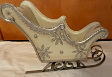 Large Christmas Sleigh Centerpiece Off White W/ Silver Snowflakes GORGEOUS  12"