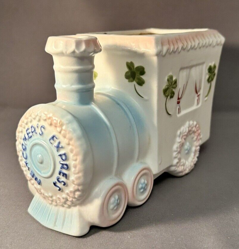 Vintage INARCO Train Newcomer's Express Ceramic Baby Nursery Planter  Shamrocks