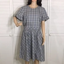 NWT Brooks Brothers Red Fleece Plaid Fit & Flare Ruffled Sleeves Dress Size 14