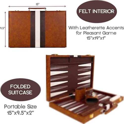 18'' Premium Leather Backgammon Board Game Set For Adults Kids Classic Game AU+ - Picture 6 of 7