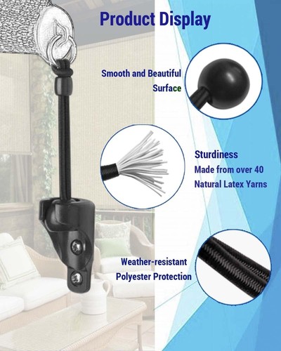 Bungee Kit & End Cap for Coolaroo Outdoor Roller Sun Shade, 2 Set Tie Downs - Bl - Picture 5 of 7