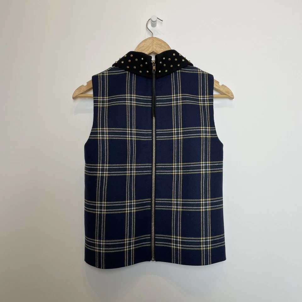 JUICY COUTURE Lana 'Eton' Top Navy Check Plaid Tartan Tachonado Collar US 2 / UK 6 Foto 4 de 4